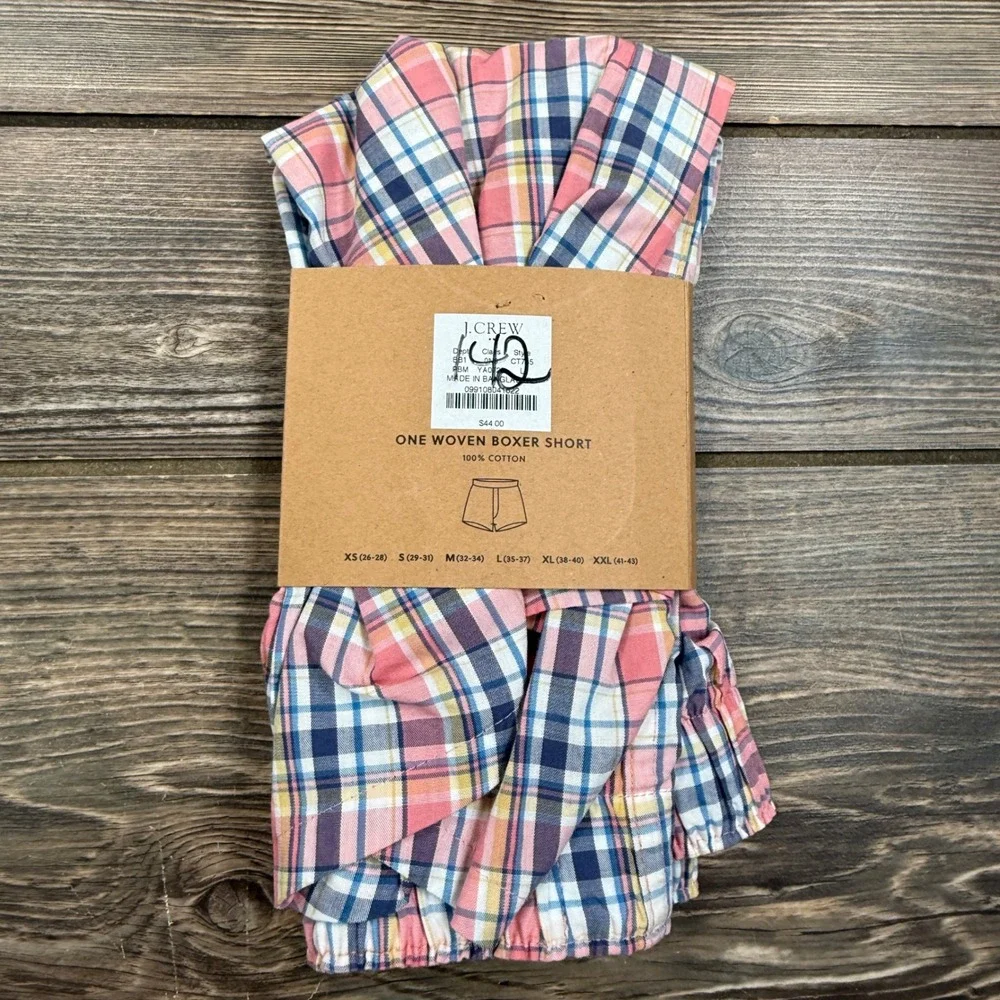 J.Crew Mens Size Large Woven Boxer Short Pink Blue Yellow Plaid CT735 New